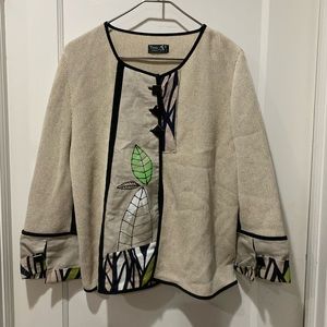 Tivoli Ireland Women large tan black pattern one button cardigan